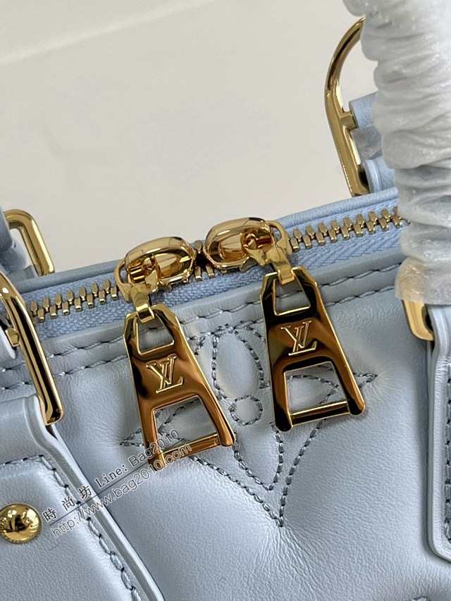 LV專櫃2023新款絎縫牛皮革刺繡Monogram圖案手提女包 M59822藍 路易威登Alma BB手袋貝殼包 dn1201